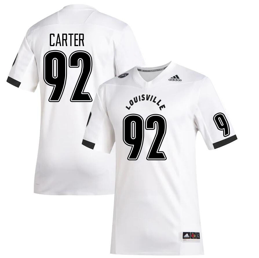 Men #92 Micah Carter Louisville Cardinals College Football Jerseys Stitched Sale-White - Click Image to Close